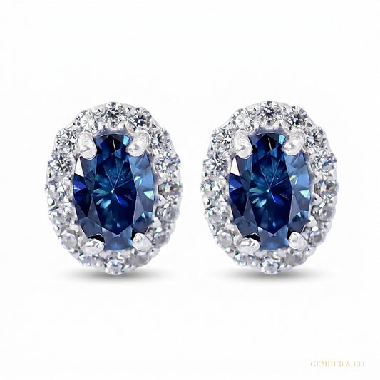 2.00 ct DEW Certified Blue Moissanite Stud Earrings in Gold Vermeil For Women – white background main image