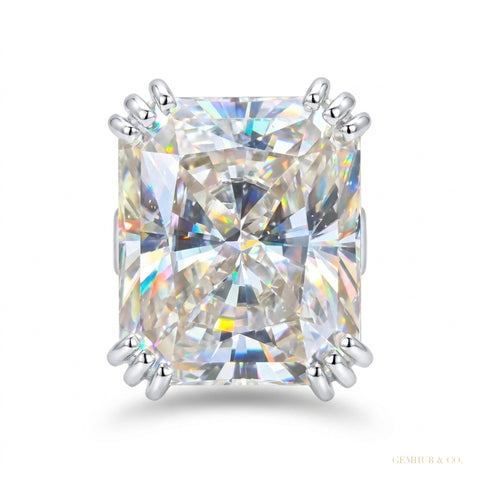 22.70 ct DEW Certified Radiant Cut White Moissanite Solitaire Ring 18K Gold Plated Verm 18K Gold Plated – white background main image