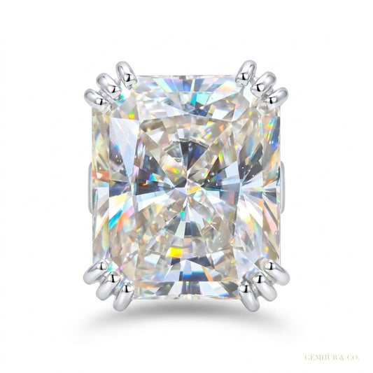 22.70 ct DEW Certified Radiant Cut White Moissanite Solitaire Ring 18K Gold Plated Verm 18K Gold Plated – white background main image