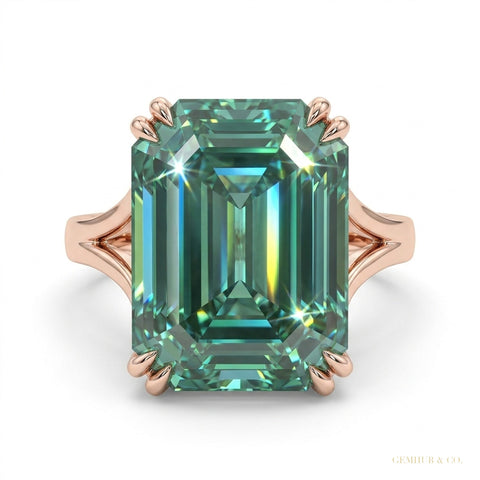 24.80 ct DEW Emerald Cut Blue Moissanite Ring Grand Gift for Anniversary 18K Gold Plate 18K Gold Plated – white background main image