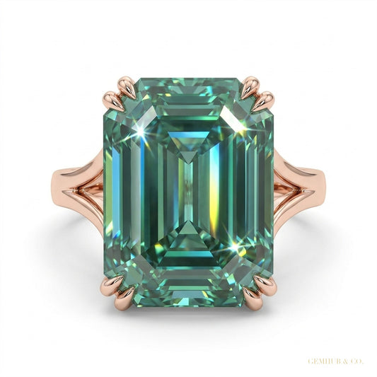 24.80 ct DEW Emerald Cut Blue Moissanite Ring Grand Gift for Anniversary 18K Gold Plate 18K Gold Plated – white background main image