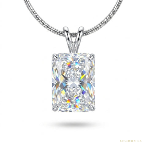 2.50 ct DEW Certified Radiant Cut White Moissanite Pendant In Vermeil 925 Silver – white background main image