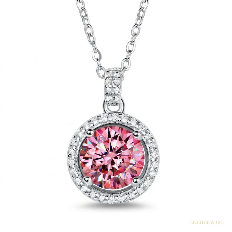 2.50 ct DEW Certified Pink Moissanite Pendant in Gold Vermeil Gift for Birthday – white background main image
