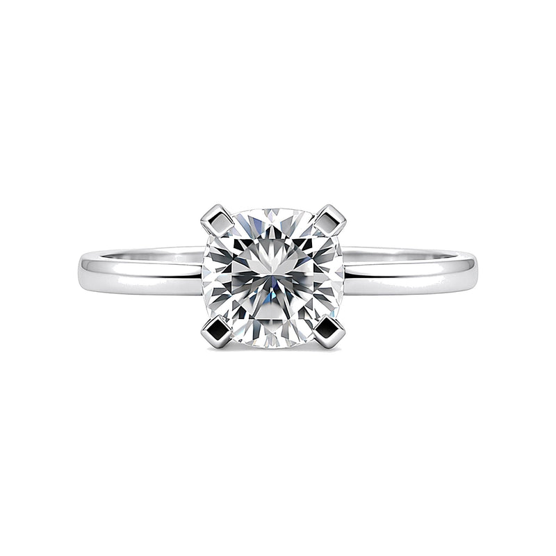 Side profile of 2.6ct cushion diamond ring on gold vermeil prong setting