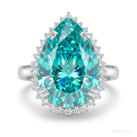 27.20 ct DEW Pear Cut Blue Moissanite Ring in – Festival Showstopper 18K Gold Plated Ve 18K Gold Plated – white background main image