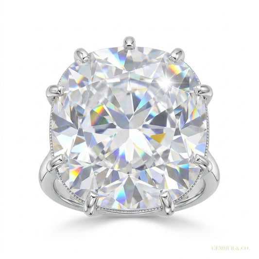 27.30 ct DEW Unique Moissanite Ring in Big & Bold Gift for Special Day 18K Gold Plated 18K Gold Plated – white background main image