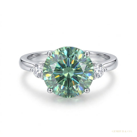 2.80 ct DEW Round Cut Certified Blue Moissanite Engagement Ring In Gold Vermeil – white background main image