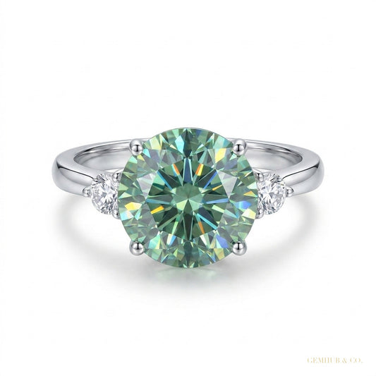 2.80 ct DEW Round Cut Certified Blue Moissanite Engagement Ring In Gold Vermeil – white background main image