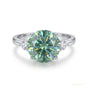 2.80 ct DEW Round Cut Certified Blue Moissanite Engagement Ring In Gold Vermeil