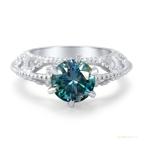 2.90 ct DEW Certified Round Cut Blue Moissanite Solitaire Ring In Gold Vermeil – white background main image