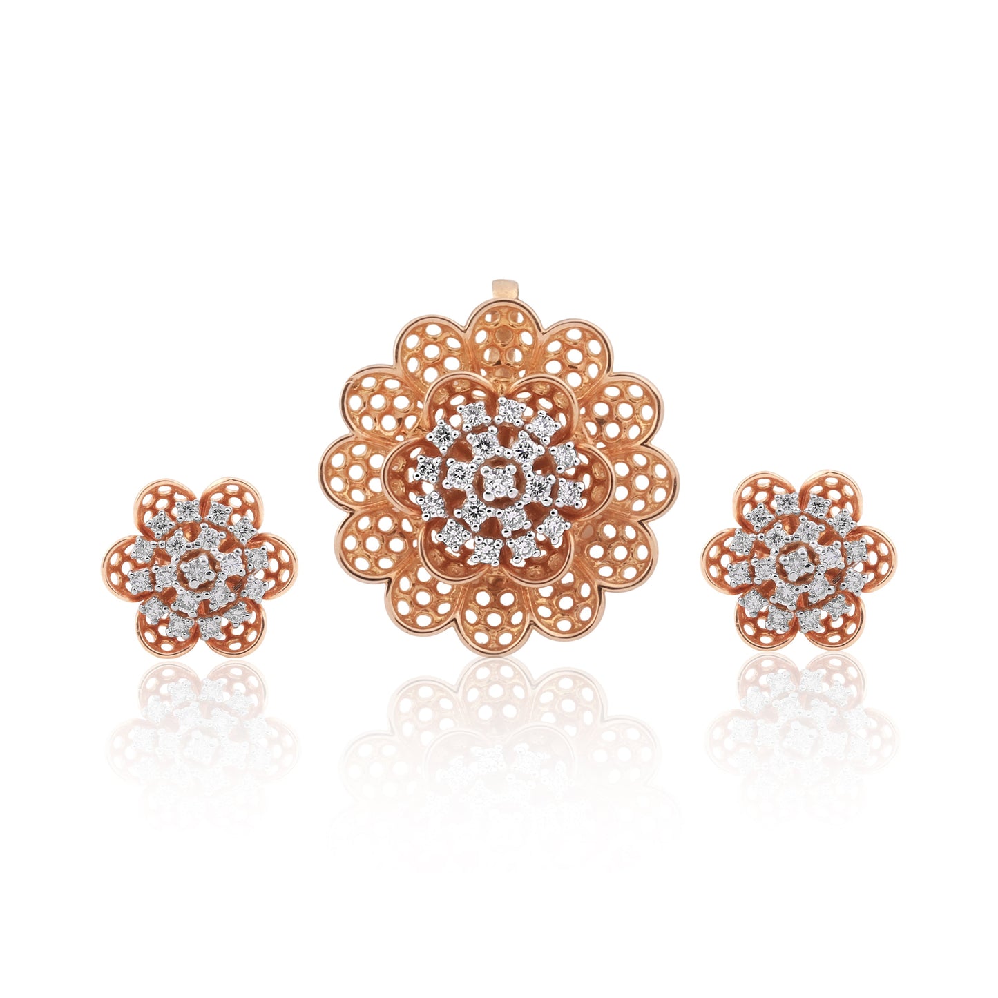 0.59 Ct. IGI Certified 18KT Rose Gold Natural Diamond Pendant And Earrings Set