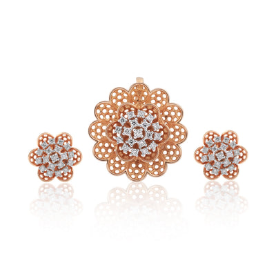 0.59 Ct. IGI Certified 18KT Rose Gold Natural Diamond Pendant And Earrings Set
