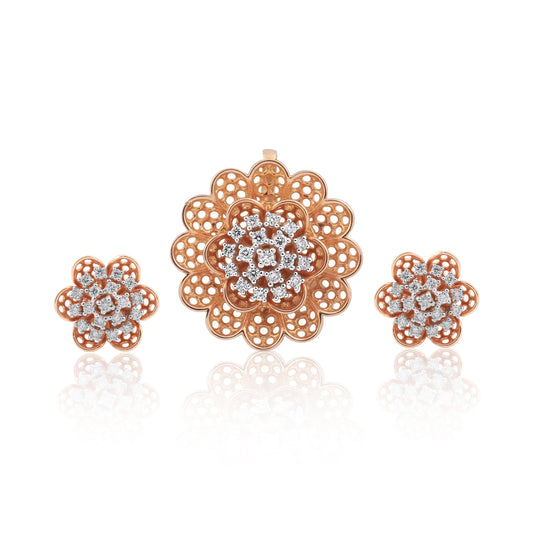 0.59 Ct. IGI Certified 18KT Rose Gold Natural Diamond Pendant And Earrings Set