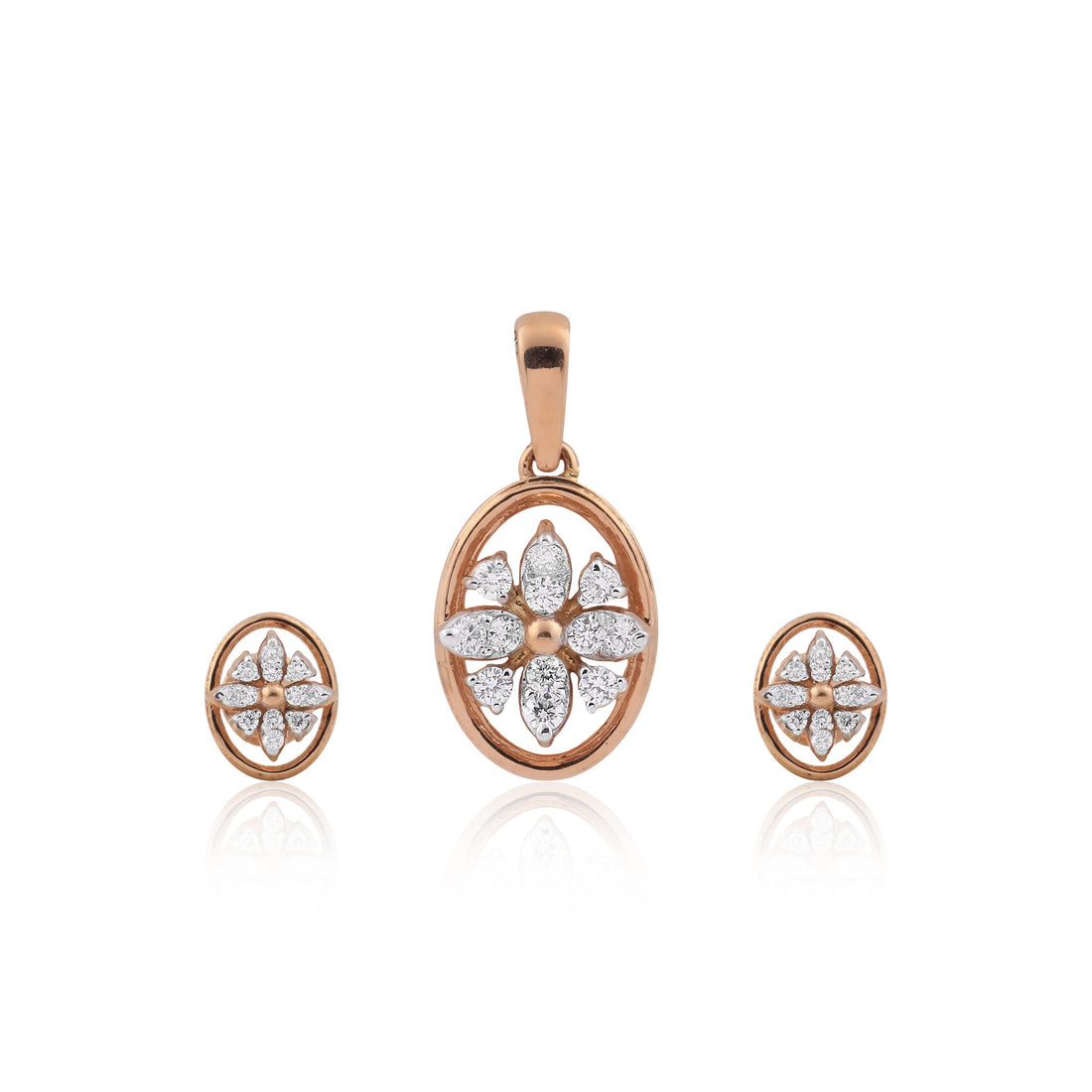 0.58 Ct.18KT Rose Gold Pendant And Earrings Set with Natural Diamonds, IGI Certified