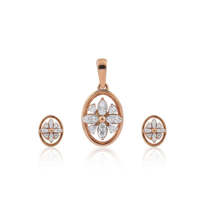 0.58 Ct.18KT Rose Gold Pendant And Earrings Set with Natural Diamonds, IGI Certified