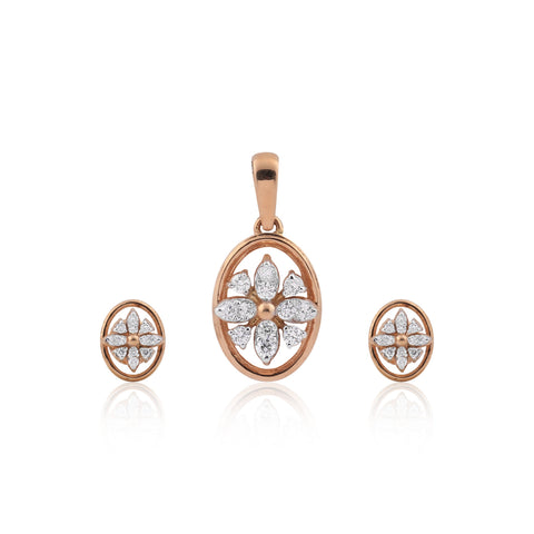 0.58 Ct.18KT Rose Gold Pendant And Earrings Set with  Natural Diamonds, IGI Cert