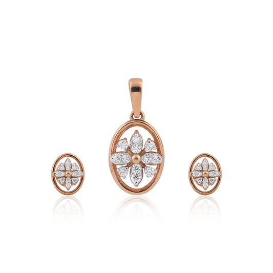 0.58 Ct.18KT Rose Gold Pendant And Earrings Set with  Natural Diamonds, IGI Cert