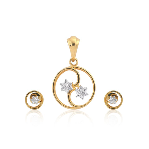 18KT 0.24 Ct. Natural Diamond Pendant And Earrings in  Yellow Gold