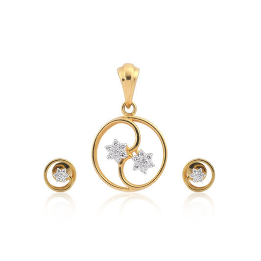 18KT 0.24 Ct. Natural Diamond Pendant And Earrings in  Yellow Gold