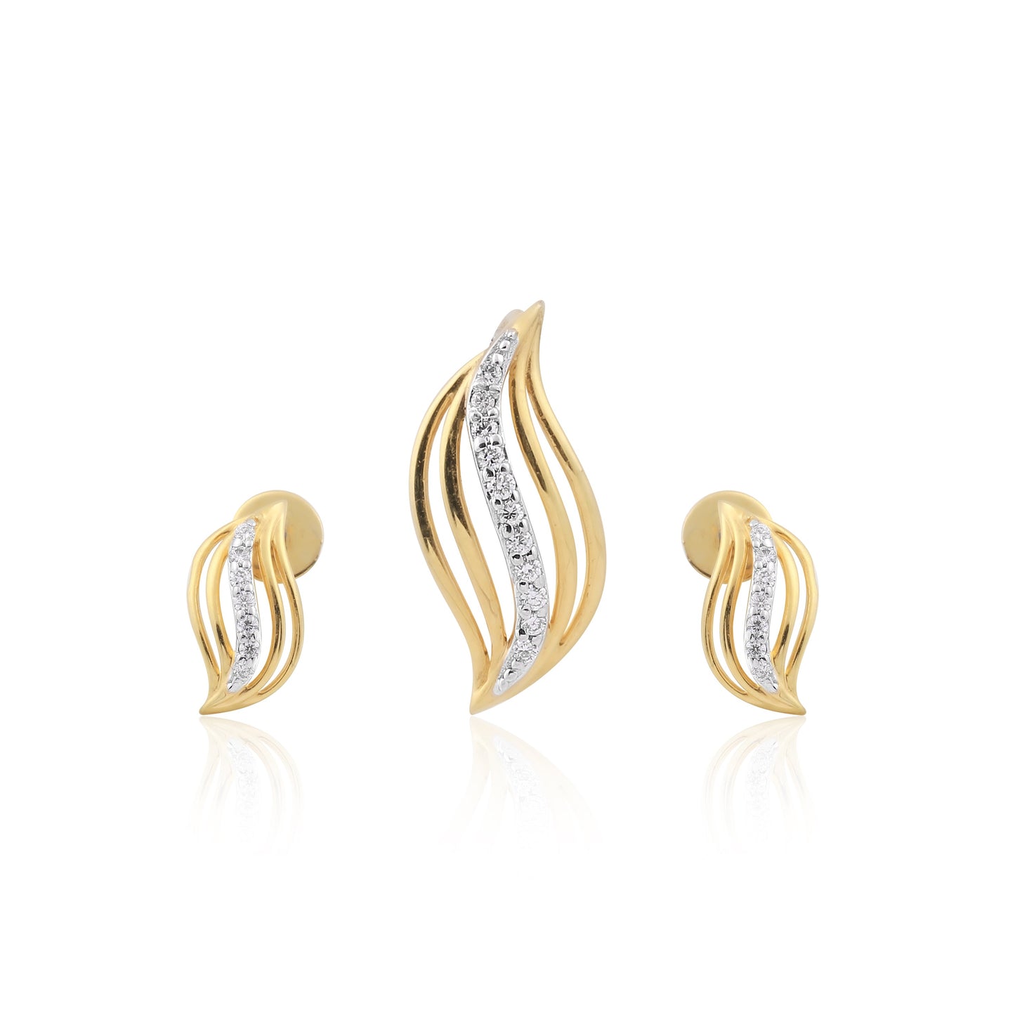 0.13 Ct. Natural Diamond  IGI Certified Pendant And Earrings in 18KT Yellow Gold