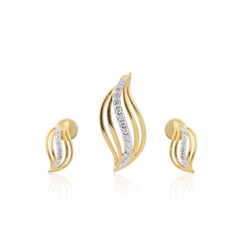 0.13 Ct. Natural Diamond  IGI Certified Pendant And Earrings in 18KT Yellow Gold