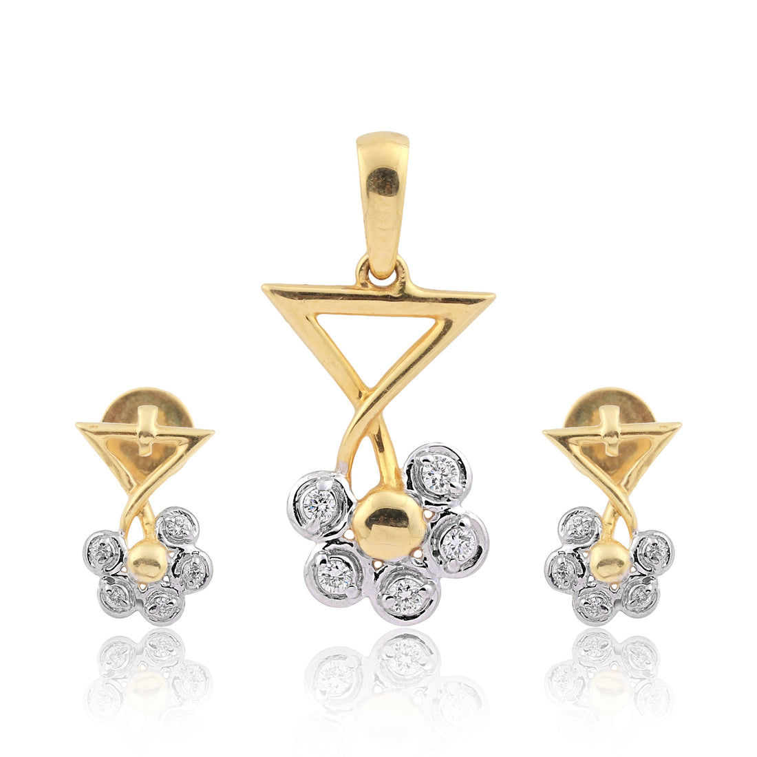 0.18 Ct IGI Certified Natural Diamond Pendant And Earrings Set 18KT Yellow Gold