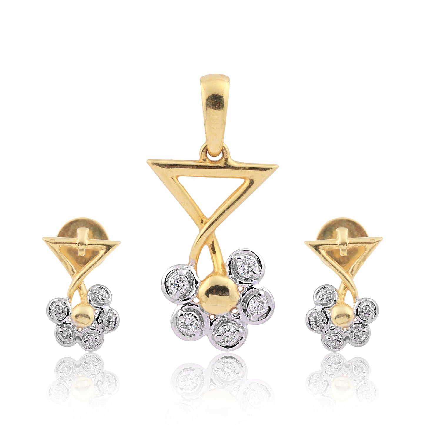 0.18 Ct IGI Certified Natural Diamond Pendant And Earrings Set 18KT Yellow Gold