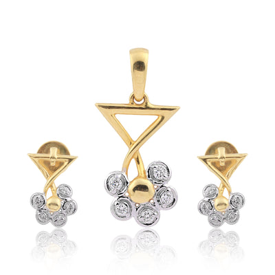 0.18 Ct IGI Certified Natural Diamond Pendant And Earrings Set 18KT Yellow Gold