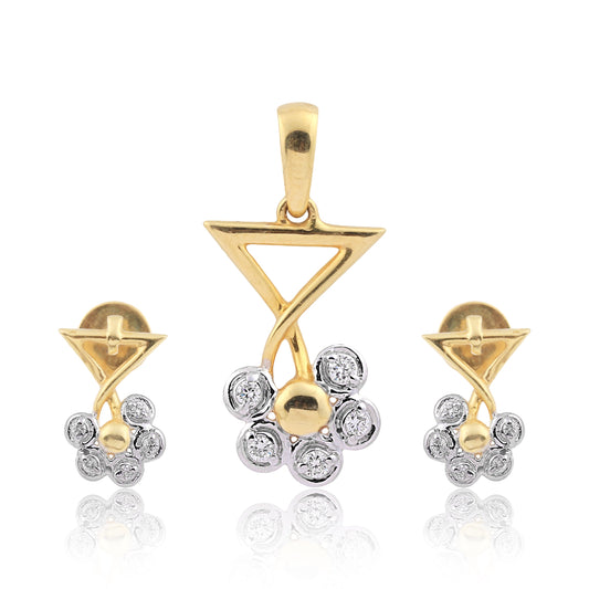 0.18 Ct IGI Certified Natural Diamond Pendant And Earrings Set 18KT Yellow Gold