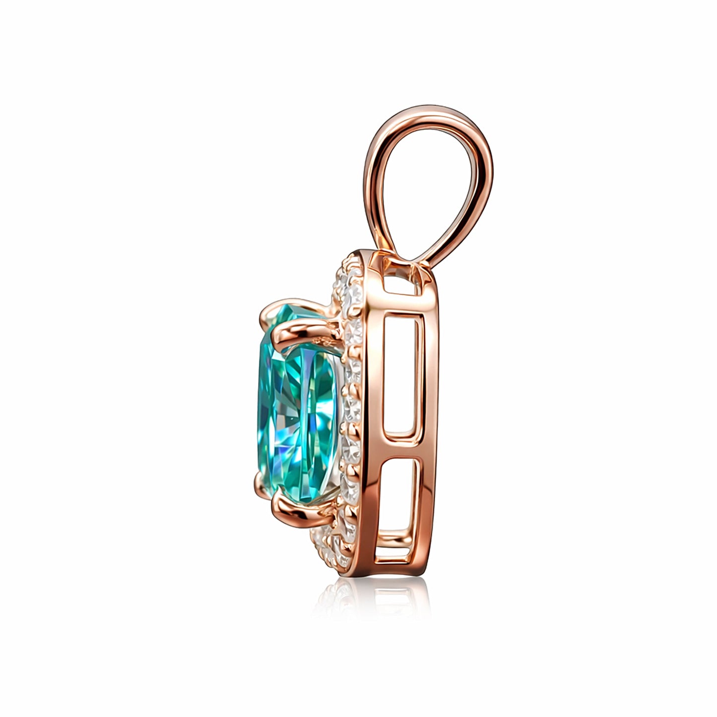 5.10 ct DEW Certified Cushion Blue Moissanite Pendant in Gold Vermeil Birthday Gift