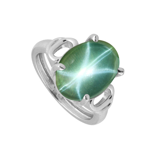 4 Ct. Natural Oval 6 Rays Green Star Sapphire Ring in 925 Sterling Silver