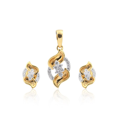 0.38 Ct  Natural Diamond Pendant And Earrings Set 18KT Yellow Gold IGI Certified