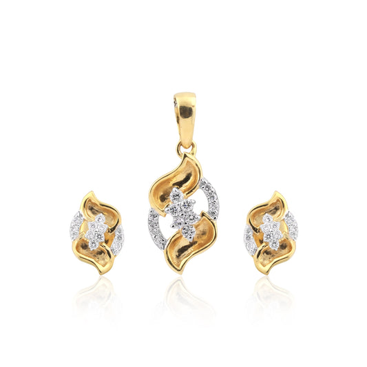 0.38 Ct  Natural Diamond Pendant And Earrings Set 18KT Yellow Gold IGI Certified