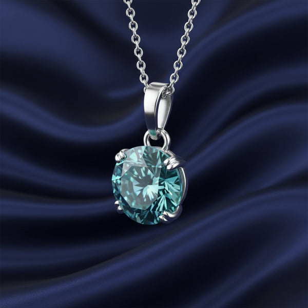 4.35 ct DEW Round Blue Moissanite Certified Pendant in Gold Vermeil Holiday Special