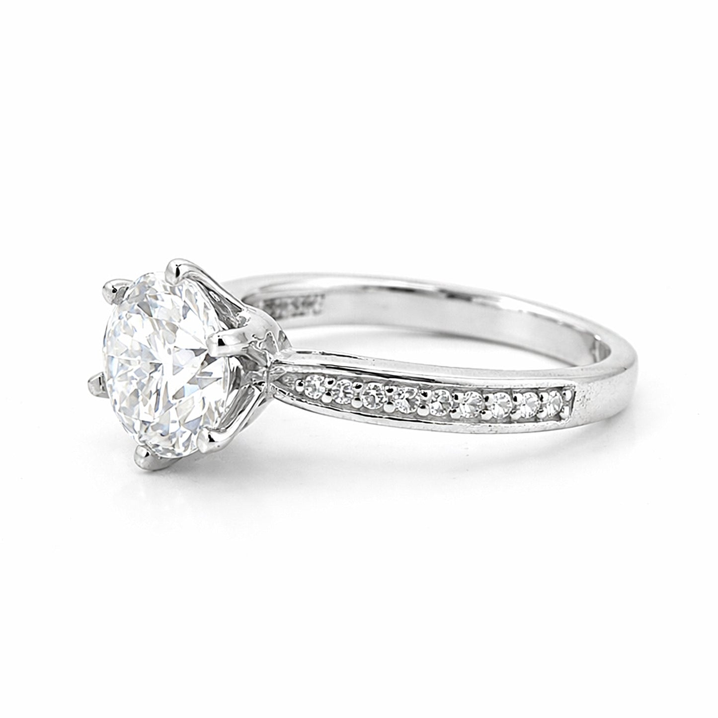 3.20 ct DEW Certified Round Cut White Moissanite Solitaire Ring 18K Gold Plated