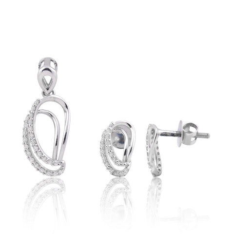 0.49 Ct. Natural Diamond Pendant And Earrings Set 18KT White Gold IGI Certified