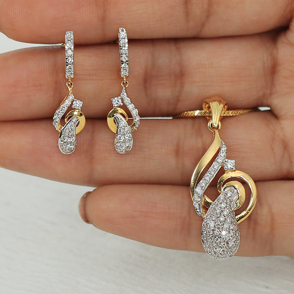 18KT 1.26 Ct Natural Diamond Pendant And Earrings Set, IGI Certified Jewellery