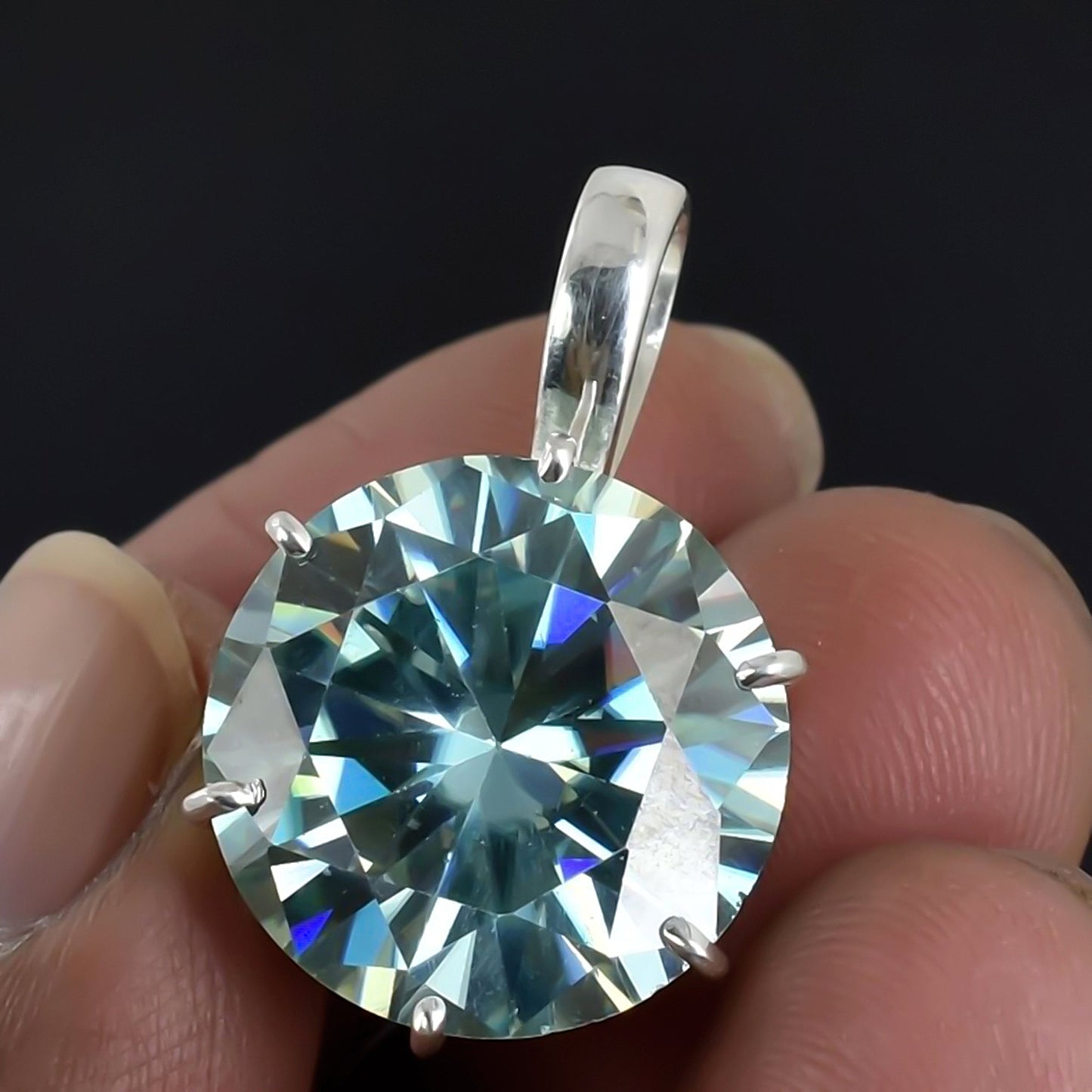 9.30 ct DEW Certified Blue Moissanite Pendant Gold Vermeil Anniversary Jewellery Gift