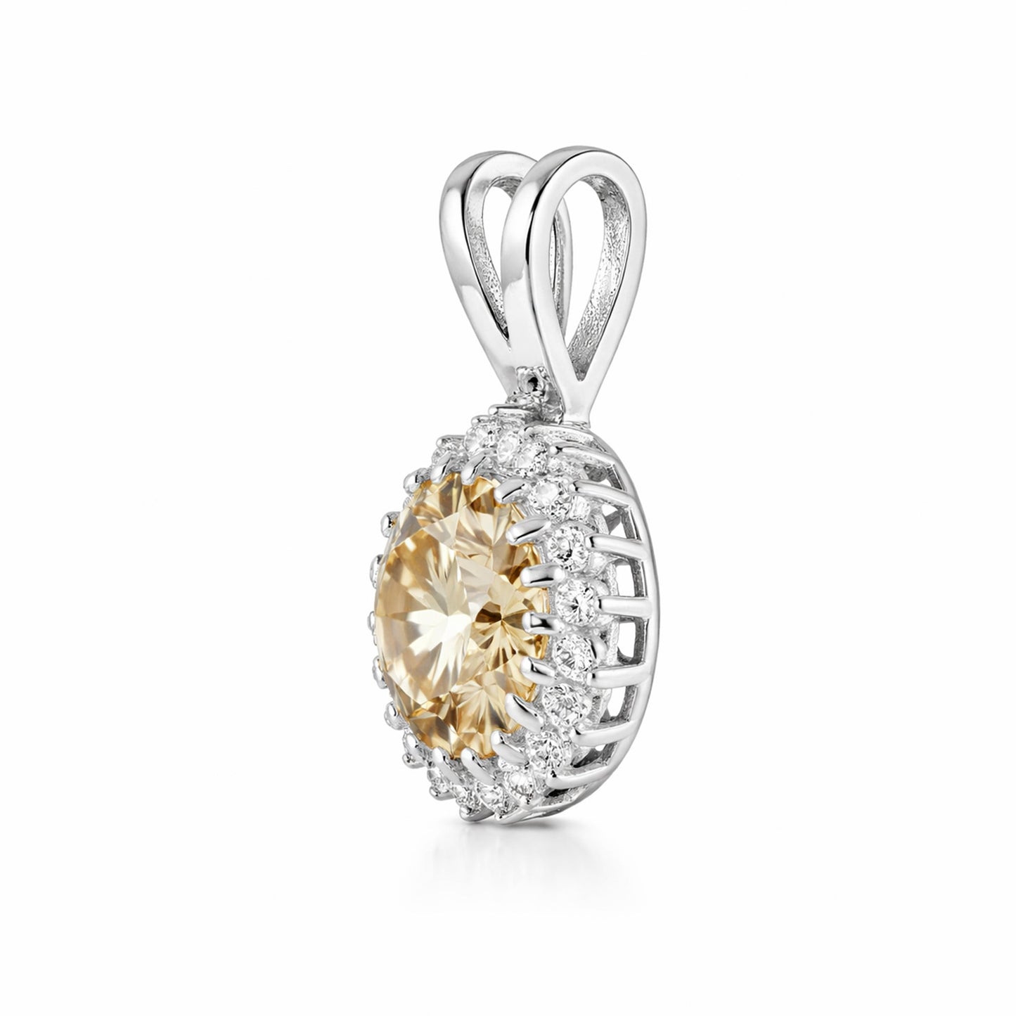 5.70 ct DEW Champagne Moissanite Pendant in Gold Vermeil Certified for Her Gift