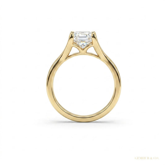 3.08 ct DEW Emerald Cut Moissanite Ring Gift for Her Wedding or Birthday 18K Gold Plate 18K Gold Plated – white background main image