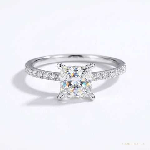 3.10 ct DEW Certified Princess Cut White Solitaire Moissanite Ring 18K Gold Plated Verm 18K Gold Plated – white background main image