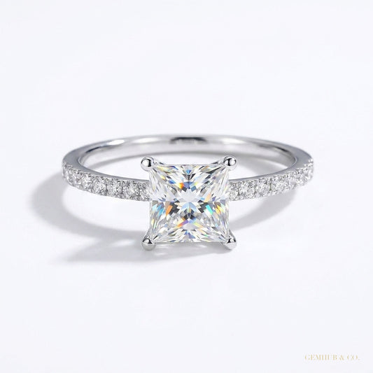 3.10 ct DEW Certified Princess Cut White Solitaire Moissanite Ring 18K Gold Plated Verm 18K Gold Plated – white background main image