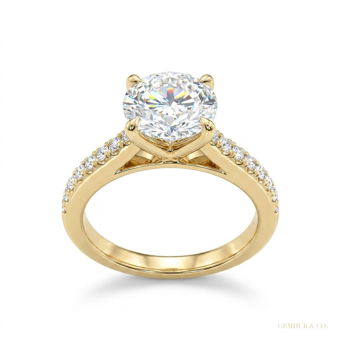 3.10 ct DEW Certified Round Cut Moissanite Solitaire Ring Special Occasion 18K Gold Pla 18K Gold Plated – white background main image