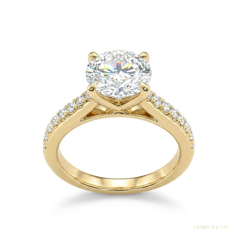 3.10 ct DEW Certified Round Cut Moissanite Solitaire Ring Special Occasion 18K Gold Pla 18K Gold Plated – white background main image