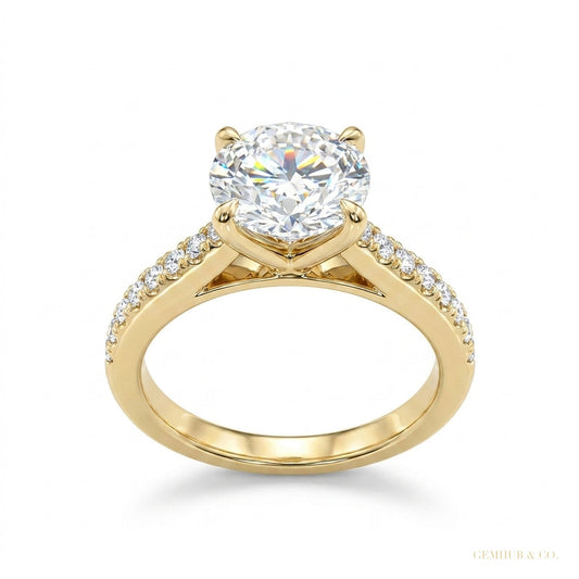 3.10 ct DEW Certified Round Cut Moissanite Solitaire Ring Special Occasion 18K Gold Pla 18K Gold Plated – white background main image