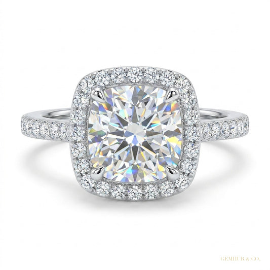 3.14 ct DEW Round Cut White Moissanite Ring – Holiday Engagement Gift 18K Gold Plated V 18K Gold Plated – white background main image