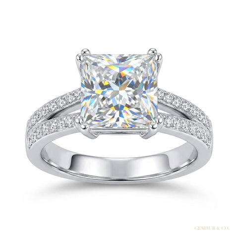 3.15 ct DEW Princess Cut Off White Moissanite Ring – Christmas Gift 18K Gold Plated Ver 18K Gold Plated – white background main image