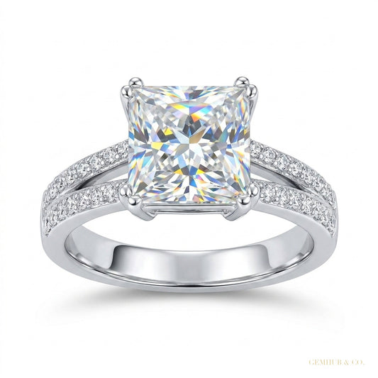 3.15 ct DEW Princess Cut Off White Moissanite Ring – Christmas Gift 18K Gold Plated Ver 18K Gold Plated – white background main image