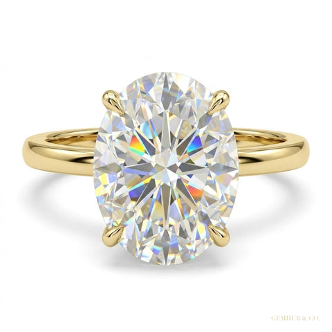3.20 ct DEW Oval Cut Off White Moissanite Ring Certified Fine Jewellery 18K Gold Plated V 18K Gold Plated – white background main image