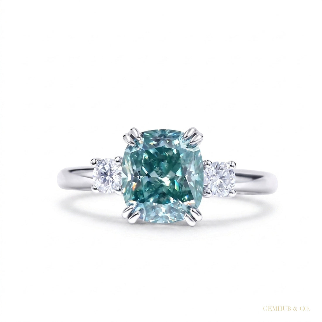 3.20 ct DEW Round Blue Moissanite Solitaire Ring in – Bridal Jewellery 18K Gold Plated Vermeil – white background main image